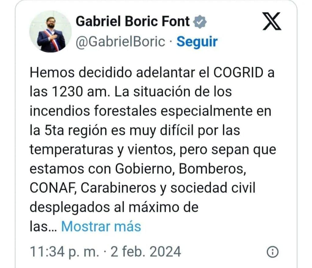 Boric Decreta Estado De Excepci N Y Adelantar Cogrid Nacional A Las